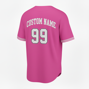 เสื้อเบสบอลสีชมพูแบบปรับแต่งได้ แขนสั้น ระบายอากาศได้ดี ผลิตจากโพลีเอสเตอร์ ติดกระดุมด้านหน้า พร้อมพิมพ์ชื่อ - Product Image 4