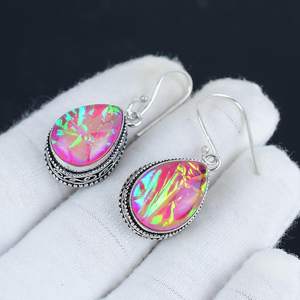 Pendientes de Plata de Ley 925 con Ópalo de Fuego Australiano Triple, Joyería Hecha a Mano, Pendientes Colgantes para Mujer, Venta al por Mayor - Product Image 3