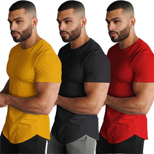 T-shirt pour homme à manches courtes, coupe ajustée, col rond, couleur unie, jersey décontracté en coton respirant, longueur normale, blanc, noir, rouge - Product Image 4