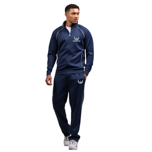 Ensemble de survêtement décontracté bleu marine pour homme avec fermeture éclair intégrale, idéal pour la gym, le sport, le streetwear et les activités hivernales - Product Image 1