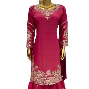 Améliorez votre beauté intérieure avec notre magnifique nouveau motif de broderie lourde en soie semi-brillante, séquence traditionnelle, lehenga semi-nuptial pour fête - Product Image 1