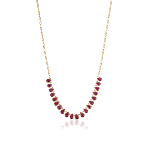 Hot Sale New Arrivals 14K Yellow Gold Pear Shape Natural <b>Ruby</b> Paperclip Chain Half Tennis <b>Necklace</b> For Women Wedding Jewelry - Product Image 1