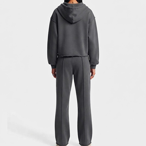 Ensemble sweat à capuche zippé et pantalon de survêtement ample 100 % coton 300 g/m² pour femme – Grande taille, épais et très confortable – Vente flash - Product Image 3