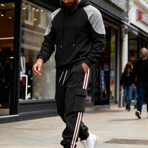 Top Trend Men Clothe Outfit High Quality +Size Men's <b>Tracksuit</b> Set Color Block Sweatshirt Side Stripe Cargo Pants <b>Tracksuit</b> Set - Product Image 4