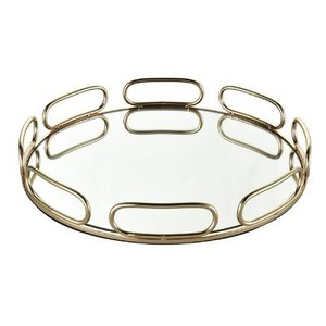 Plateau de service rond en aluminium doré, miroir, pour la maison, l'hôtel, le restaurant, le bar, le bureau, les mariages. - Product Image 2
