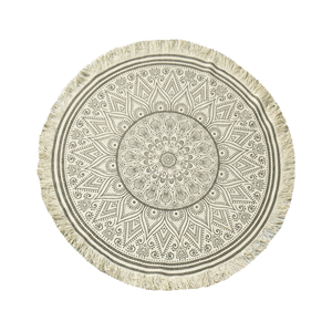 Handwoven Round Floral <b>Mandala</b> Flatweave Area <b>Rug</b> Soft Blue Cream Boho Circle Carpet with Fringe Low Pile for Living Room Decor - Product Image 4