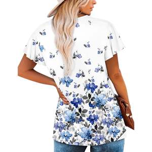 2025 túnica Floral para mujer, blusas de manga corta con cuello en V, ajuste holgado, talla XL y XS, vestido Formal blanco de verano - Product Image 2