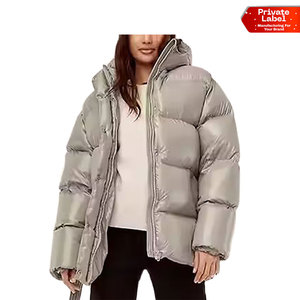 <b>Women</b> Extended Collar Puffer <b>Jacket</b> High Fashion Aesthetic Outerwear Trendy <b>Women</b> <b>Lightweight</b> Sheen Puffer <b>Jacket</b> Chic Layering - Product Image 1