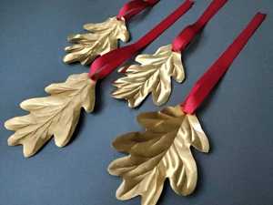 Christmas Vintage Brass Tree Ornaments Handcrafted Christmas Decor with Purple Ribbon <b>Hanging</b> Decorations - Product Image 2