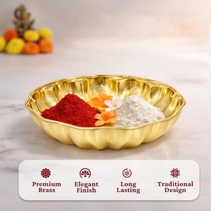 Assiette décorative en forme de fleur dorée, en métal fait main, style glamour, vaisselle de fête, I Thali I - Product Image 5