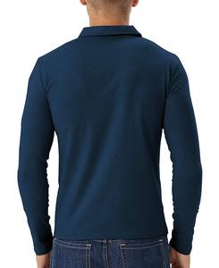 Chemise décontractée pour homme à manches courtes en maille unie, bleu marine/gris, avec poche, teinte unie, personnalisable ODM, polyester/coton - Product Image 3