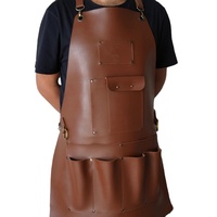 Tablier de Chef Personnalisé en Cuir et Toile de Haute Qualité avec Poches, Anti-Huile, Fermeture à Boutons-Pression, Manches Courtes, pour Barbecue, Restaurant, Bar