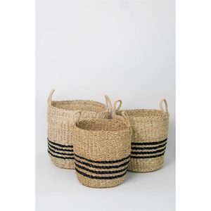 Rustic Woven Jute And Seagrass <b>Basket</b> Set For Modern Home Decor Handmade Black Stripe Laundry <b>Storage</b> Bin Eco-Friendly Durable - Product Image 1