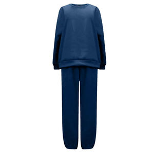 Conjunto de Sudadera Azul Marino con Mangas Murciélago y Pantalones Jogger a Juego, Estilo Oversize Informal para Otoño, Chándal de Punto Transpirable - Product Image 4