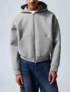 High-Quality Manufacturers Drop Shoulder Luxury Heavy Weight French Terry Oversized Zip-up Men's Cropped Boxy Hoodies - Product Image 6