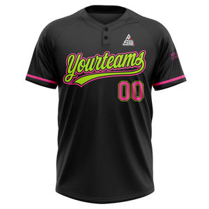 Maillot de baseball noir 100 % polyester imprimé sur mesure, antibactérien, avec lettrage doré, manches courtes, fermeture à boutons, pour équipe - Product Image 2