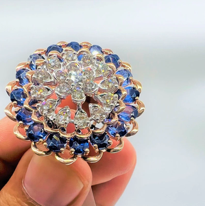 Flower Shape Rose Gold Plated Cocktail <b>Ring</b> With Natural Sapphire And Diamond Pave Setting For Women Wedding Jewelry - Product Image 4