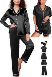 Women Satin Pajamas <b>Set</b> Short Sleeve Elastic Waist Solid <b>White</b> Classic Style <b>2</b> <b>Pieces</b> Summer Winter Wear Stretch - Product Image 4