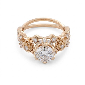 Bague de fiançailles florale en or rose 14K/18K avec diamant de laboratoire, style vintage, ensemble nuptial, couronne de fleurs, bague d'anniversaire pour femme - Product Image 1