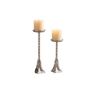 Ensemble de bougeoirs de luxe en aluminium texturé argenté, support métallique pour centre de table de mariage - Vente chaude - Product Image 2
