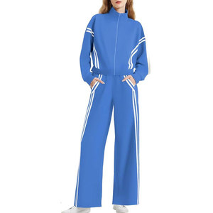 Ensemble de survêtement vintage 2 pièces pour femme, avec fermeture éclair, pantalon de jogging à jambes larges, idéal pour les voyages, 100 % coton, écologique - Product Image 3