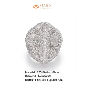 Moissanite Engagement <b>Ring</b> <b>Men</b> Hip Hop Cross Gold Plated Sterling Silver Baguette Iced Out Luxury Statement Jewelry Gift - Product Image 6
