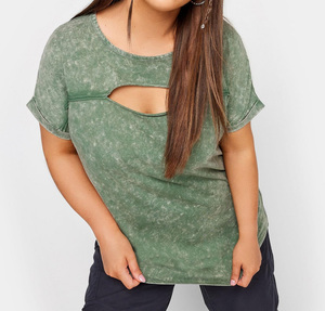 T-shirt décontracté pour femme, ample, uni, respirant, à manches courtes, col rond, avec découpes, printemps/été - Product Image 1