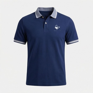 Polo à manches courtes bleu marine pour homme, 100% coton piqué, logo brodé, décontracté, respirant, coupe classique, design tricoté uni - Product Image 1
