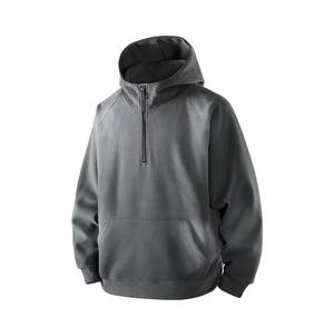 Sweat-shirt à capuche pour homme, col zippé, manches raglan, dégradé de couleurs, décontracté, respirant, en molleton bouclette, coupe ample, automne, 100% coton - Product Image 2