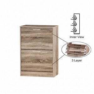 Meuble à chaussures moderne 2526 Slim à 2 tiroirs en bois, rangement triple niveau inclinable, organisateur rabattable pour entrée, atelier, salle de sport - Product Image 2