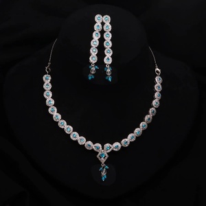 Luxury Blue Topaz Necklace Set with CZ Stones Premium Drop Design Bridal Jewelry - Product Image 1