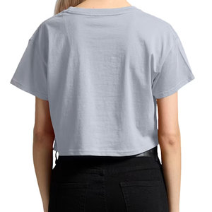 Camiseta Corta para Mujer, Cuello Redondo, Color Sólido, Corte Holgado, Informal, Verano, 100% Algodón - Product Image 2