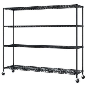 Espositore a 4 Ripiani in Ferro con Spaziatura Regolabile tra gli Ripiani e Ruote, Verniciato a Polvere Nero 160*60*165cm per Garage - Product Image 1