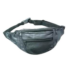 Unisex Black Leather Waist Bag With Zipper Closure For Daily Use - Product Image 4