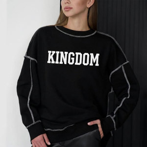 Sweat-shirt surdimensionné à col montant pour femme en molleton bouclette de coton mélangé, avec logo personnalisé, vente en gros, haute qualité, badge frontal, hiver - Product Image 6