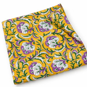 Tela de Voile de Algodón Peinado 60S60S Ligera con Estampado Floral Hecho a Mano Pinksa, Multiusos, Amarillo Rajasthan y Azul - Product Image 5
