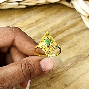 New Arrival Brass <b>Rings</b> Tribal <b>Turquoise</b> <b>Ring</b> Boho Brass Jewelry Women 18k Gold Plated Filigree Marquise For Wholesale/OEM/ODM - Product Image 4