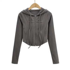 Sweat-shirt à capuche pour homme SELF INDUSTRIES, manches régulières, couleur unie, tricoté, respirant, fermeture éclair asymétrique sur le devant, haut décontracté - Product Image 3