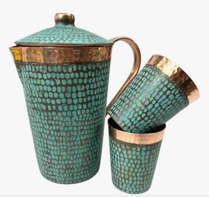 Ensemble de gobelets en cuivre Areeb, finition patine, style bohème antique, grande capacité, avec couvercles et poignée - Product Image 5