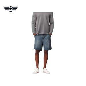 Shorts en jean taille haute pour homme, coupe large, décontracté, été, en coton tricoté, délavé foncé, respirant, déchiré, avec ceinture, style streetwear - Product Image 5