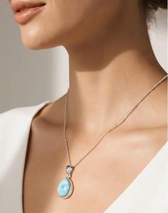 Collar de Larimar en Forma de Lágrima, Chapado en Plata de Ley 925, Colgante de Piedra Preciosa Natural, Regalo de Joyería para Mujer, Proveedor Mayorista - Product Image 3