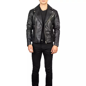 Custom Mens Ribbed <b>Biker</b> Leather <b>Jacket</b> Slim Fit Asymmetrical Zip Genuine Lambskin Motorcycle <b>Jacket</b> OEM - Product Image 2