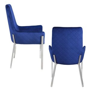 Ensemble de 2 chaises de salle à manger latérales rembourrées en velours bleu avec finition argentée miroir - Product Image 4