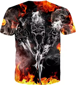 Men's <b>Gothic</b> Skulls Flame Printed T-<b>Shirt</b> Short Sleeve O-Neck Regular Fit 100% Polyester Sublimation Transfer Print - Product Image 3