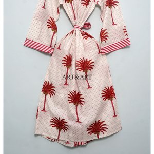 Traditional Block Print Floral Cotton <b>Kimono</b> For <b>Woman</b> Designed As Relaxed Night Wear And Stylish Lounge Robe for sleep wear - Product Image 6