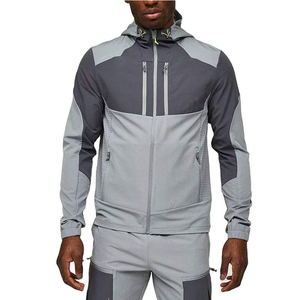Ensemble de survêtement sportif pour homme, gris, avec blocs de couleur, manches longues, fermeture éclair à capuche, séchage rapide, polyester et coton, coupe classique, automne - Product Image 4