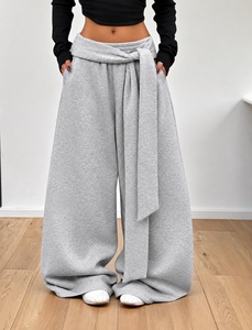 <b>Women</b>’s High Waist Wide Leg Sweatpants with Adjustable Wrap Tie Belt, Loose Fit Soft Fleece Lounge <b>Trousers</b>, Casual <b>Baggy</b> Street - Product Image 1