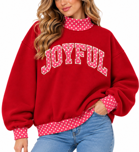 Sudadera navideña personalizada al por mayor para mujer, con cuello simulado, apliques de cristal, bordado, de algodón, de manga larga, estilo oversize - Product Image 1