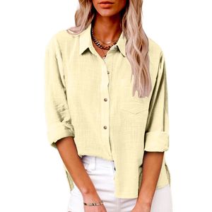 Camisas de algodón de manga larga para mujer, estilo casual, con bolsillos, botones, color sólido, para primavera. - Product Image 2