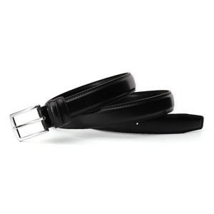 Black Cowhide Leather Formal Belt With <b>Silver</b> Rectangular Buckle Durable One Piece Molding Style - Product Image 2